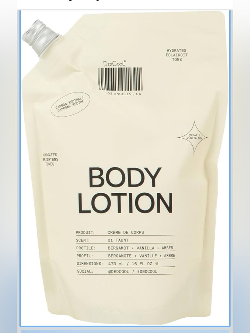 DedCool Body Lotion Refill 01 Taunt Bergamot, Dew, Cassis Vanilla & Amber 16 fl
